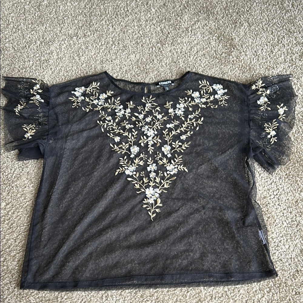 Sheer Black Embroidered Top